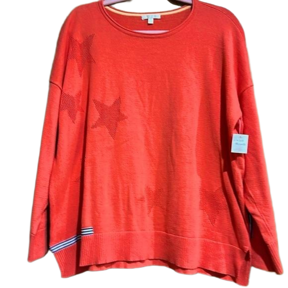 Lisa Todd Orange Star with Grosgrain Detail Plus Size 1X Sweater - NWT